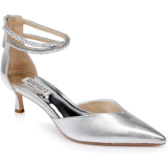 Badgley Mischka Womens Lilibeth Silver Kitten Heels 9.5Medium - Picture 1 of 8